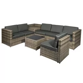 6-Seater Rattan Garden Furniture Patio Sofa and Table Set with Cushions Corner Wicker Seat Mixed Brown