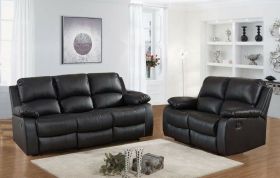 Milano Recliner Leather Sofa Set 3 Seater and 2 Seater - Black