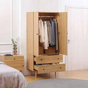 Wardrobe - HERON 2 Door Wardrobe Natural Wood Colour 80cm