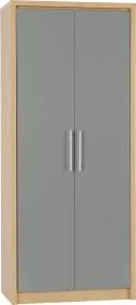 Wardrobe - SELSEY 2 Door Wardrobe Grey High Gloss with Light Oak 76cm