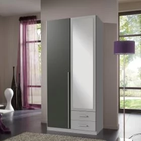 Wardrobe - HUSAM 2 Door Wardrobe Grey 90cm