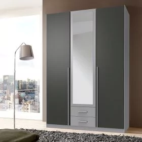 Wardrobe - HUSAM 3 Door Wardrobe Grey 135cm