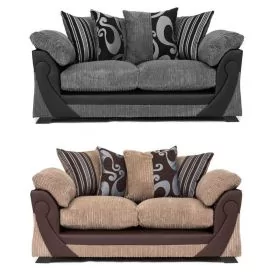 Illusion Cord Chenille & Faux Leather 3-Seat Sofa