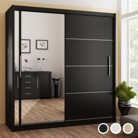 Vista Mirrored Sliding Door Wardrobe - Black White and Oak