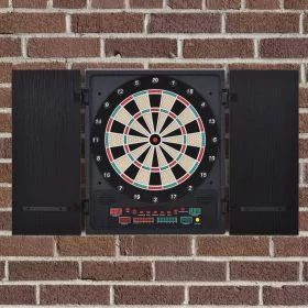 Electronic Dartboard In Case LED Scoreboard w/ 12 Darts 30 Heads Side Storage Cabinet Classic Game Family Fun Game Black White