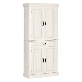 Kitchen Cupboard with 4 Doors, Freestanding Storage Cabinet with Wide Drawer and Shelves for Living Room, 180cm, White Wood Grain