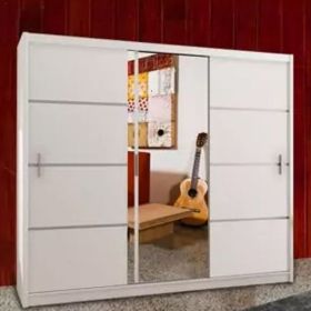Sliding Wardrobe - KEYNES 3 Door Mirrored Wardrobe White 250cm