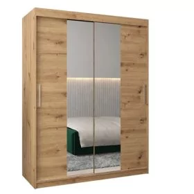 Sliding Wardrobe - TIVERTON I 2 Door Mirrored Wardrobe Oak Artisan 150cm