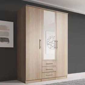 Wardrobe - DUFFY 3 Door Mirrored Wardrobe Oak Sonoma 150cm