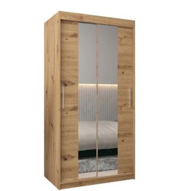 Sliding Wardrobe - TIVERTON I 2 Door Mirrored Wardrobe Oak Artisan 100cm