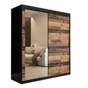 Sliding Wardrobe - CURTIS II 2 Door Mirrored Wardrobe Dark Oak 180cm