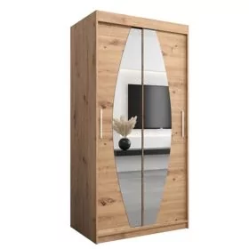 Sliding Wardrobe - WRIGHT 2 Door Mirrored Wardrobe Oak Artisan 100cm