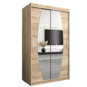 Sliding Wardrobe - WRIGHT 2 Door Mirrored Wardrobe Oak Sonoma 120cm