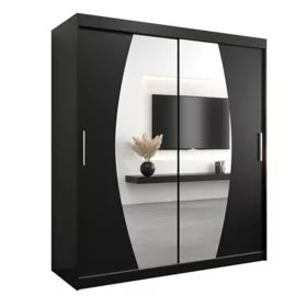 Sliding Wardrobe - WRIGHT 2 Door Mirrored Wardrobe Black 180cm