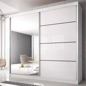Sliding Wardrobe - MALTA 2 Door Mirrored Wardrobe White Matt 183cm