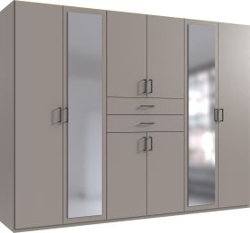 Wardrobe - DOCKER 6 Door Mirrored Wardrobe Grey 270cm