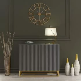 UZERA Modern Sideboard Cabinet Stylish Fluted Doors And Gold Frame 100cm - Grey