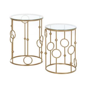 Round Coffee Tables Set of 2, Gold Nest of Tables with Tempered Glass Top, Steel Frame for Living Room, Gold