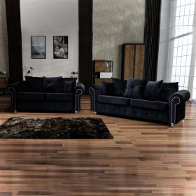 Marvin Luxury Design Plush Velvet 3 Seater and 2 Seater Sofa Set - Black