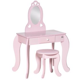 Kids Vanity Table & Stool Girls Dressing Set Make Up Desk Chair Dresser Play Set with Mirror Pink