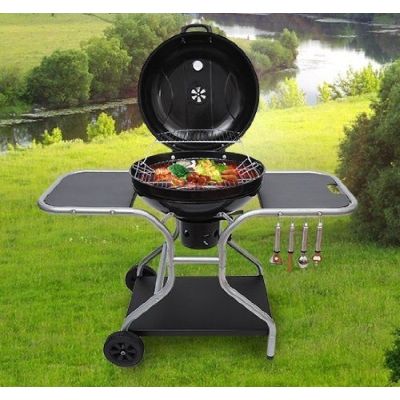Deluxe Charcoal BBQ Trolley Grill - Black