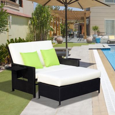 2 Seater Garden Sun Lounger Bed - Black