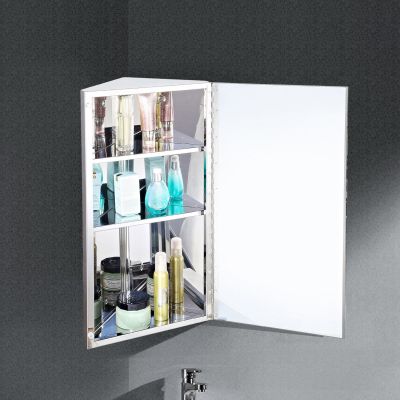 Stainless Steel Mirrored Corner Storage Cabinet