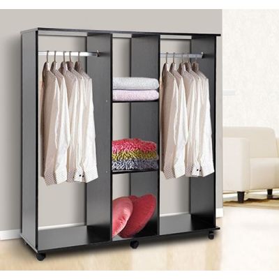 Mobile Double Open Wardrobe - Black
