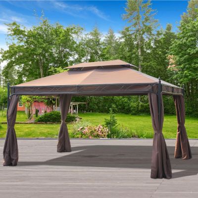 3x4m Double Top Gazebo Marquee with Sidewalls - Coffee