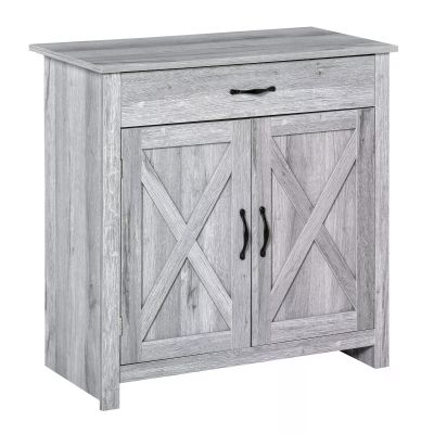 Farmhouse Barn Door Sideboard Storage Cabinet Coffee Bar for LIVING Room-Grey Grain