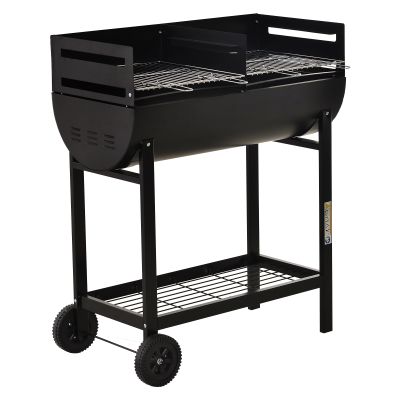 Charcoal BBQ Trolley Charcoal Grill Cooker Patio Outdoor Garden Heating Heat Smoker with Wheels, Black 90 x 45 x 96cm