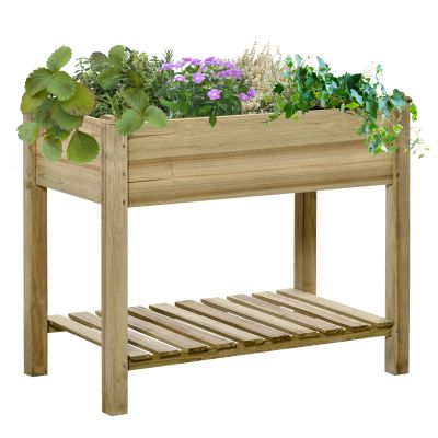 Wooden Planters Raised Garden Bed with Legs and Storage Shelf, Gardening Standing Growing Bed Flower Boxes for Backyard, Patio, Balcony