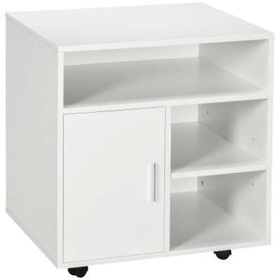 Multi-Storage Printer Stand Unit Office Desk Side Mobile Storage w/ Wheels Modern Style 60L x 50W x 65.5H cm - White