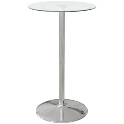 High Top Bar Table, Round Kitchen Table with Tempered Glass Top and Steel Base, Bistro Table for 2 People, Clear