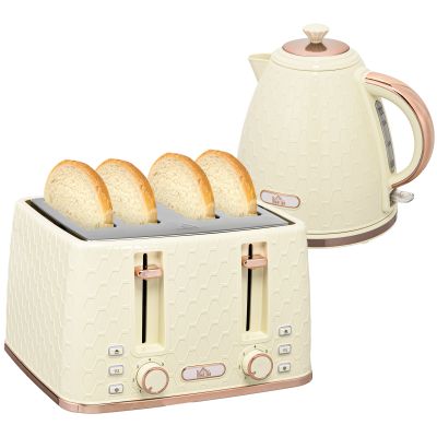Scott Cream Kettle and Toaster Set Fast Boil Jug with Browning Control - White
