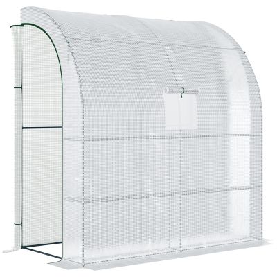 Walk-In Lean to Wall Greenhouse with Windows and Doors 2 Tiers 4 Wired Shelves 200L x 100W x 215Hcm White