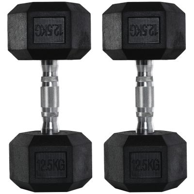 2x12.5kg Rubber Hex Dumbbell Portable Hand Weights Dumbbell Home Gym Workout Fitness Hand Dumbbell