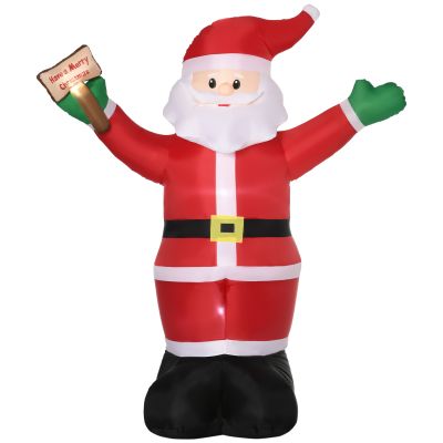 Davock 8ft Inflatable Christmas Santa Claus Holds Light Sign of Blessings, Blow-Up Outdoor LED Yard Display - Red
