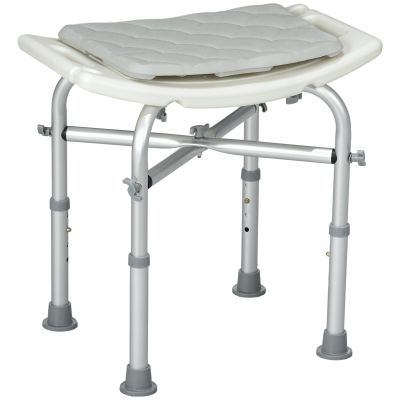 Aluminium Shower Stool for Elderly, Height Adjustable Shower Seat with Removable Padded Cushion, Shower Head Holder, Non-Slip Bath Stool for Seniors, Disabled, Pregnant, White