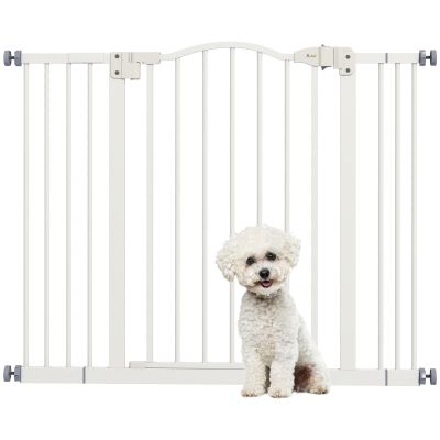 Metal 74-100cm Adjustable Pet Gate Safety Barrier w/ Auto-Close Door White