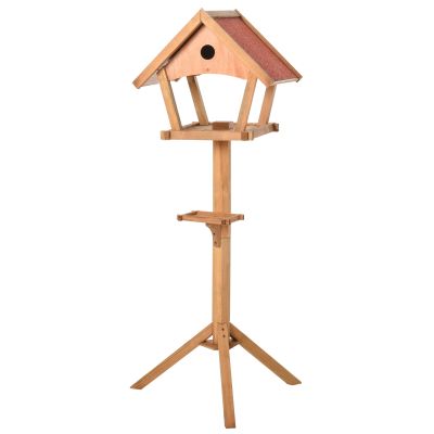 Wooden Bird Feeder Table Freestanding for Garden Backyard Outside Decorative Pre-cut Weather Resistant Roof 49 x 45 x 139 cm Natural