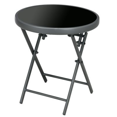 Î¦45cm Outdoor Side Table, Round Folding Patio Table with Imitation Marble Glass Top, Small Coffee Table