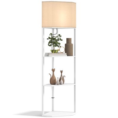HERON Three-Shelf Corner Floor Lamp - White