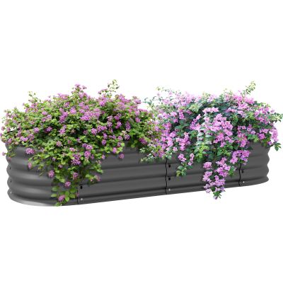 Galvanised Raised Garden Bed, Metal Planter Box with Safety Edging, for Flowers, Herbs, Succulents, Dark Grey
