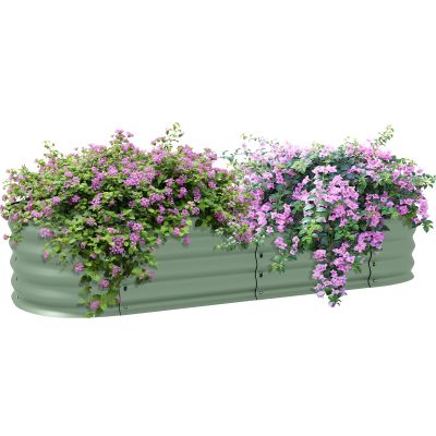 Galvanised Raised Garden Bed, Metal Planter Box with Safety Edging, for Flowers, Herbs, Succulents, Green