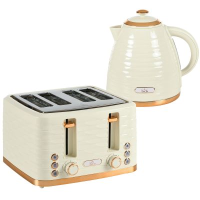 3000W 1.7L Rapid Boil Kettle & 4 Slice Toaster, Kettle and Toaster Set with 7 Browning Controls and Crumb Tray, Beige