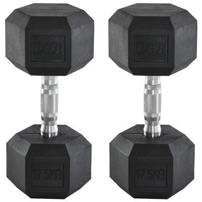 2x17.5kg Rubber Hex Dumbbell Portable Hand Weights Dumbbell Home Gym Workout Fitness Hand Dumbbell