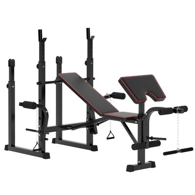 SPORTEDGE Folding Weight Bench with Rack, Curl & Leg Extensions, Adjustable Flat/Incline Home Gym Bench, Black