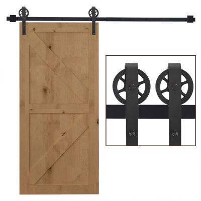6.6 FT/ 2000mm Carbon Steel Sliding Barn Door Kits Hardware Closet Set Track System for Single Wooden Door Industrial Wheel Style Roller