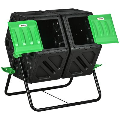 Dual Chamber Garden Compost Bin, 130L Rotating Composter, Compost Maker with Ventilation Openings and Steel Legs